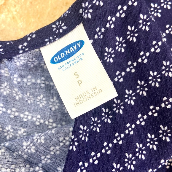 Navy Romper with white designs. Great condition. Elastic waist with tie. - Picture 2 of 5